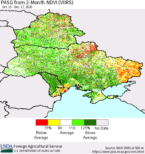 Ukraine, Moldova and Belarus PASG from 2-Month NDVI (VIIRS) Thematic Map For 12/11/2020 - 12/20/2020