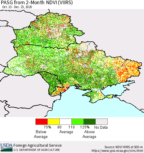 Ukraine, Moldova and Belarus PASG from 2-Month NDVI (VIIRS) Thematic Map For 12/21/2020 - 12/31/2020