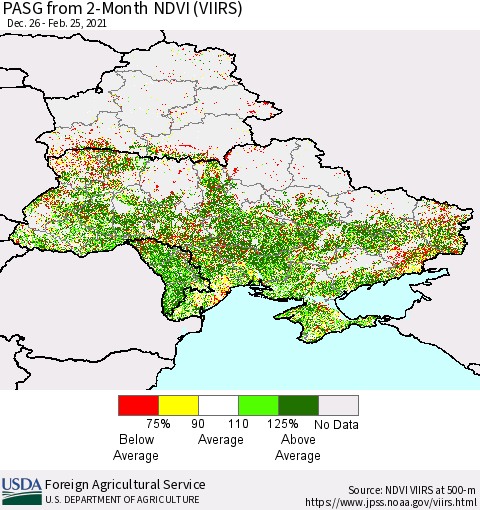Ukraine, Moldova and Belarus PASG from 2-Month NDVI (VIIRS) Thematic Map For 2/21/2021 - 2/28/2021