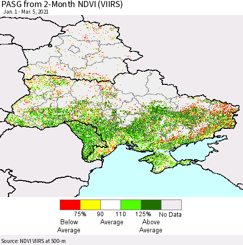 Ukraine, Moldova and Belarus PASG from 2-Month NDVI (VIIRS) Thematic Map For 2/26/2021 - 3/5/2021