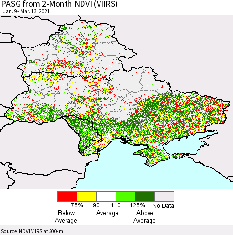 Ukraine, Moldova and Belarus PASG from 2-Month NDVI (VIIRS) Thematic Map For 3/6/2021 - 3/13/2021