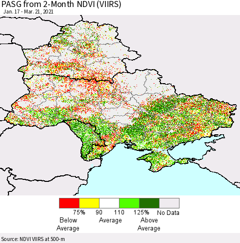 Ukraine, Moldova and Belarus PASG from 2-Month NDVI (VIIRS) Thematic Map For 3/14/2021 - 3/21/2021
