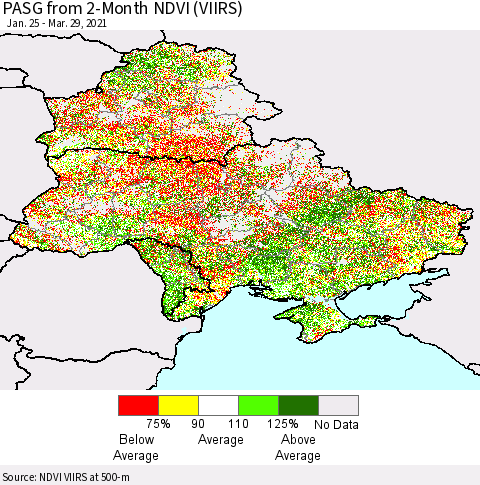 Ukraine, Moldova and Belarus PASG from 2-Month NDVI (VIIRS) Thematic Map For 3/22/2021 - 3/29/2021