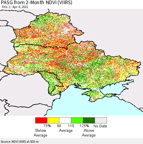 Ukraine, Moldova and Belarus PASG from 2-Month NDVI (VIIRS) Thematic Map For 3/30/2021 - 4/6/2021