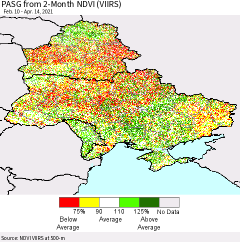 Ukraine, Moldova and Belarus PASG from 2-Month NDVI (VIIRS) Thematic Map For 4/7/2021 - 4/14/2021