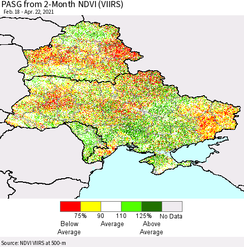 Ukraine, Moldova and Belarus PASG from 2-Month NDVI (VIIRS) Thematic Map For 4/15/2021 - 4/22/2021