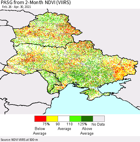Ukraine, Moldova and Belarus PASG from 2-Month NDVI (VIIRS) Thematic Map For 4/21/2021 - 4/30/2021