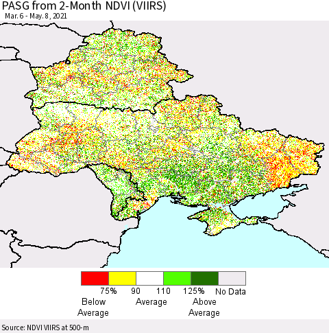 Ukraine, Moldova and Belarus PASG from 2-Month NDVI (VIIRS) Thematic Map For 5/1/2021 - 5/8/2021