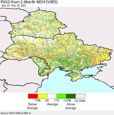 Ukraine, Moldova and Belarus PASG from 2-Month NDVI (VIIRS) Thematic Map For 5/9/2021 - 5/16/2021