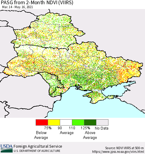 Ukraine, Moldova and Belarus PASG from 2-Month NDVI (VIIRS) Thematic Map For 5/11/2021 - 5/20/2021