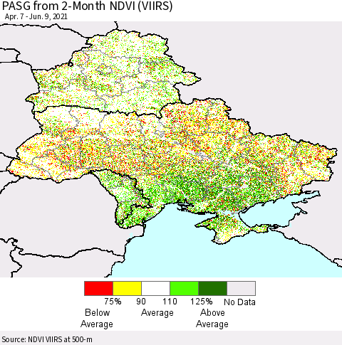 Ukraine, Moldova and Belarus PASG from 2-Month NDVI (VIIRS) Thematic Map For 6/2/2021 - 6/9/2021