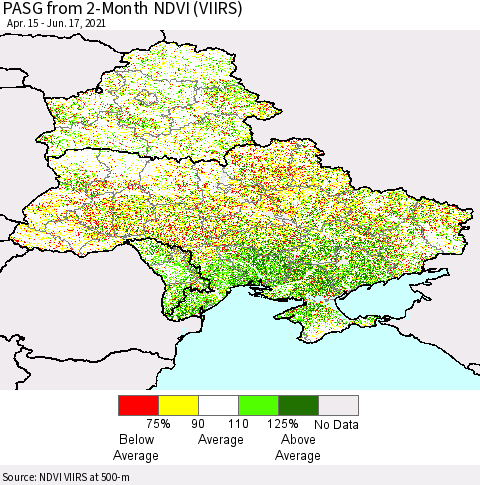 Ukraine, Moldova and Belarus PASG from 2-Month NDVI (VIIRS) Thematic Map For 6/10/2021 - 6/17/2021