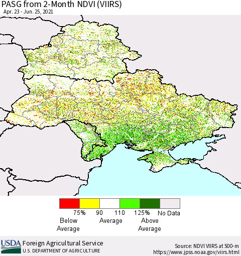 Ukraine, Moldova and Belarus PASG from 2-Month NDVI (VIIRS) Thematic Map For 6/21/2021 - 6/30/2021
