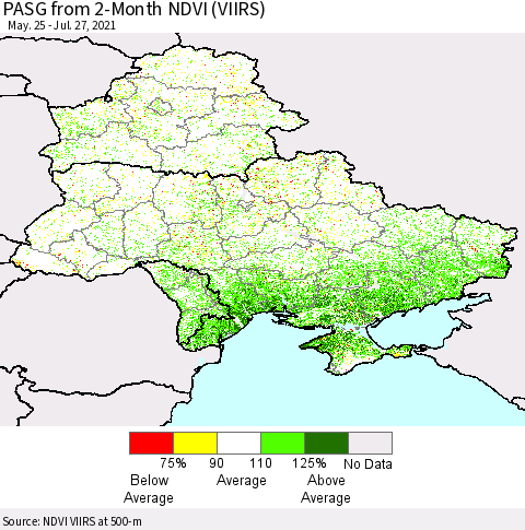 Ukraine, Moldova and Belarus PASG from 2-Month NDVI (VIIRS) Thematic Map For 7/20/2021 - 7/27/2021