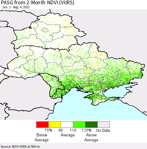 Ukraine, Moldova and Belarus PASG from 2-Month NDVI (VIIRS) Thematic Map For 7/28/2021 - 8/4/2021