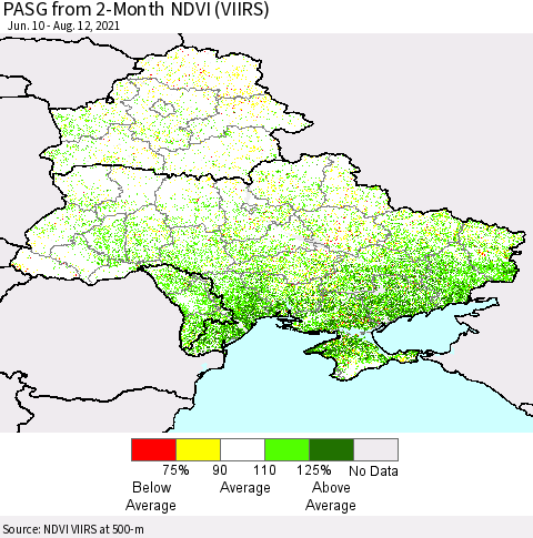 Ukraine, Moldova and Belarus PASG from 2-Month NDVI (VIIRS) Thematic Map For 8/5/2021 - 8/12/2021