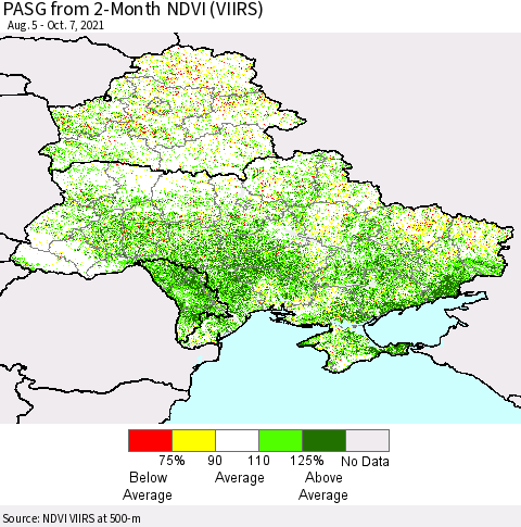Ukraine, Moldova and Belarus PASG from 2-Month NDVI (VIIRS) Thematic Map For 9/30/2021 - 10/7/2021