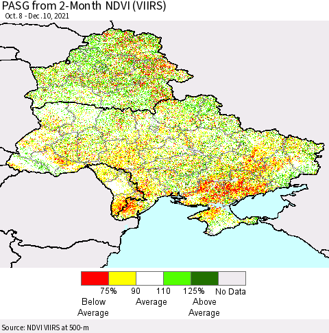 Ukraine, Moldova and Belarus PASG from 2-Month NDVI (VIIRS) Thematic Map For 12/3/2021 - 12/10/2021