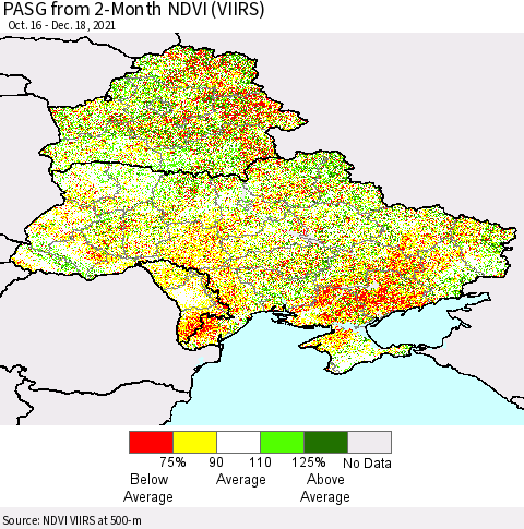 Ukraine, Moldova and Belarus PASG from 2-Month NDVI (VIIRS) Thematic Map For 12/11/2021 - 12/18/2021