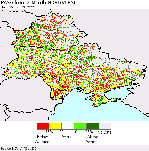 Ukraine, Moldova and Belarus PASG from 2-Month NDVI (VIIRS) Thematic Map For 1/17/2022 - 1/24/2022