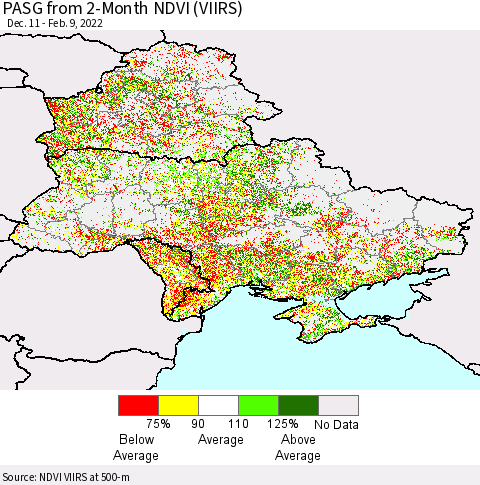 Ukraine, Moldova and Belarus PASG from 2-Month NDVI (VIIRS) Thematic Map For 2/2/2022 - 2/9/2022