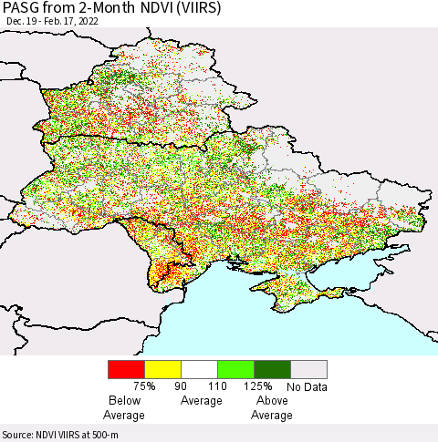 Ukraine, Moldova and Belarus PASG from 2-Month NDVI (VIIRS) Thematic Map For 2/10/2022 - 2/17/2022