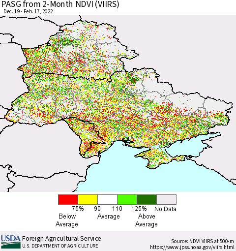 Ukraine, Moldova and Belarus PASG from 2-Month NDVI (VIIRS) Thematic Map For 2/11/2022 - 2/20/2022