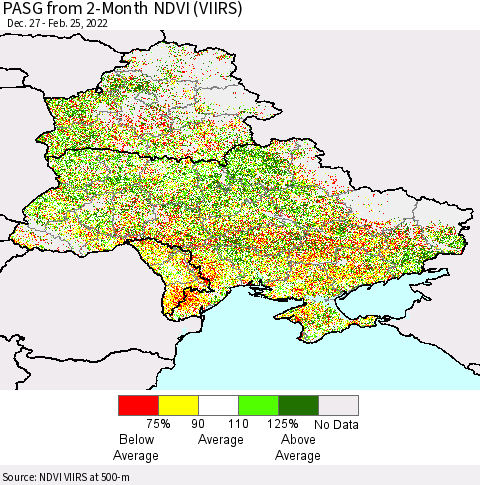 Ukraine, Moldova and Belarus PASG from 2-Month NDVI (VIIRS) Thematic Map For 2/18/2022 - 2/25/2022