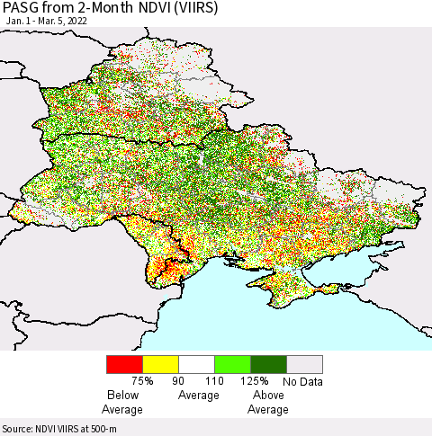 Ukraine, Moldova and Belarus PASG from 2-Month NDVI (VIIRS) Thematic Map For 2/26/2022 - 3/5/2022