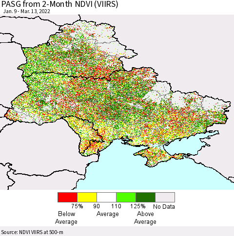 Ukraine, Moldova and Belarus PASG from 2-Month NDVI (VIIRS) Thematic Map For 3/6/2022 - 3/13/2022