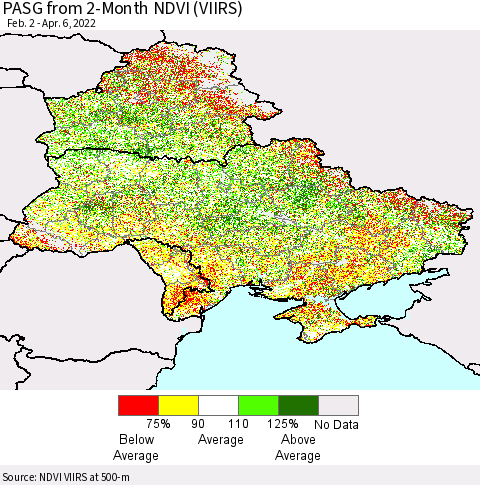 Ukraine, Moldova and Belarus PASG from 2-Month NDVI (VIIRS) Thematic Map For 3/30/2022 - 4/6/2022
