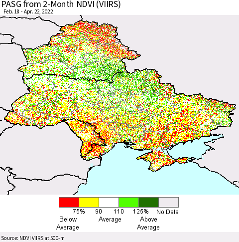 Ukraine, Moldova and Belarus PASG from 2-Month NDVI (VIIRS) Thematic Map For 4/15/2022 - 4/22/2022