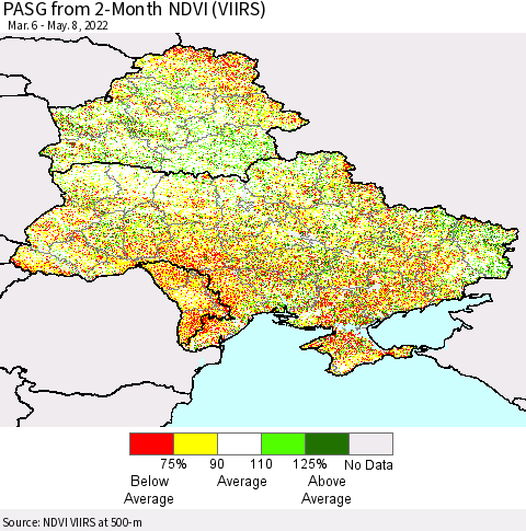 Ukraine, Moldova and Belarus PASG from 2-Month NDVI (VIIRS) Thematic Map For 5/1/2022 - 5/8/2022