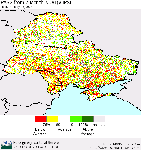 Ukraine, Moldova and Belarus PASG from 2-Month NDVI (VIIRS) Thematic Map For 5/11/2022 - 5/20/2022