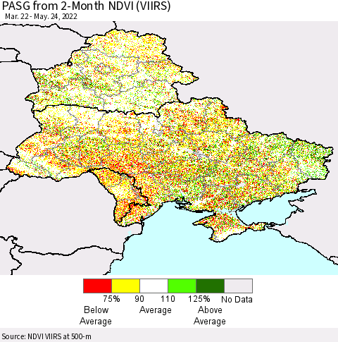 Ukraine, Moldova and Belarus PASG from 2-Month NDVI (VIIRS) Thematic Map For 5/17/2022 - 5/24/2022