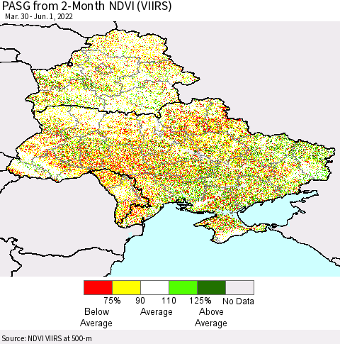 Ukraine, Moldova and Belarus PASG from 2-Month NDVI (VIIRS) Thematic Map For 5/25/2022 - 6/1/2022