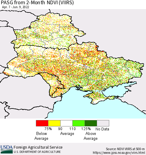 Ukraine, Moldova and Belarus PASG from 2-Month NDVI (VIIRS) Thematic Map For 6/1/2022 - 6/10/2022