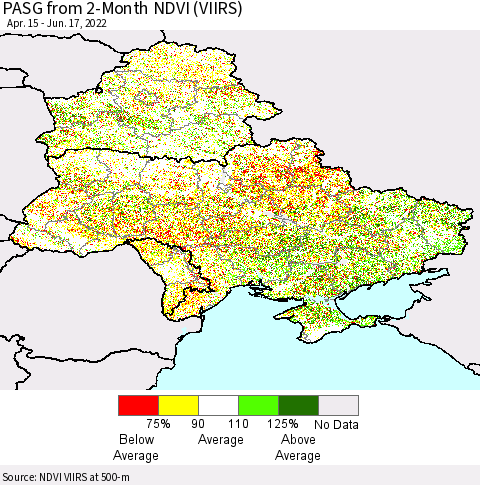 Ukraine, Moldova and Belarus PASG from 2-Month NDVI (VIIRS) Thematic Map For 6/10/2022 - 6/17/2022