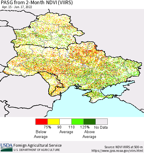Ukraine, Moldova and Belarus PASG from 2-Month NDVI (VIIRS) Thematic Map For 6/11/2022 - 6/20/2022