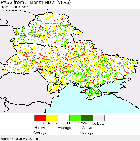 Ukraine, Moldova and Belarus PASG from 2-Month NDVI (VIIRS) Thematic Map For 6/26/2022 - 7/3/2022