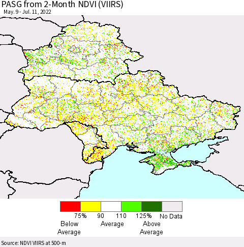 Ukraine, Moldova and Belarus PASG from 2-Month NDVI (VIIRS) Thematic Map For 7/4/2022 - 7/11/2022