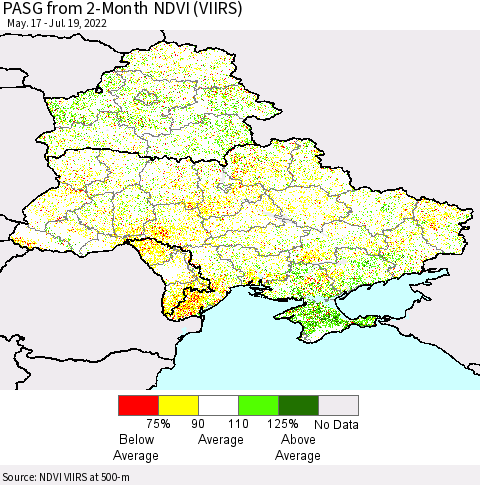 Ukraine, Moldova and Belarus PASG from 2-Month NDVI (VIIRS) Thematic Map For 7/12/2022 - 7/19/2022