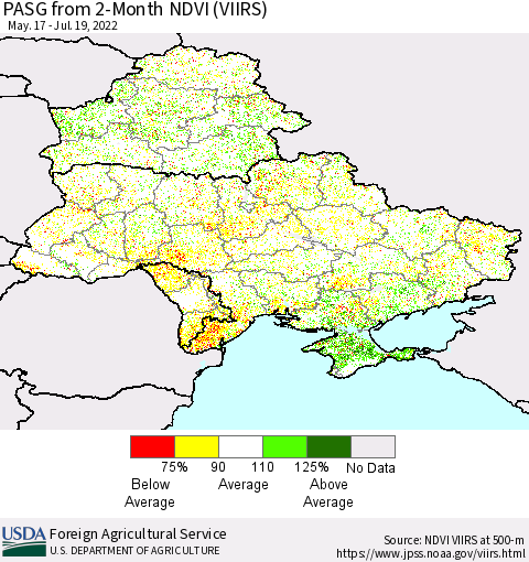 Ukraine, Moldova and Belarus PASG from 2-Month NDVI (VIIRS) Thematic Map For 7/11/2022 - 7/20/2022
