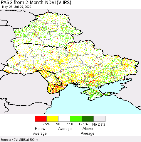 Ukraine, Moldova and Belarus PASG from 2-Month NDVI (VIIRS) Thematic Map For 7/20/2022 - 7/27/2022