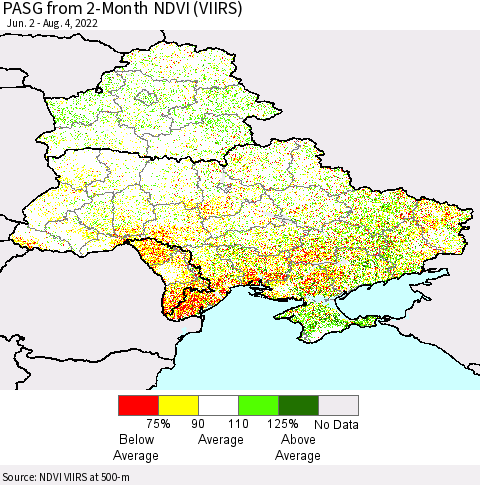 Ukraine, Moldova and Belarus PASG from 2-Month NDVI (VIIRS) Thematic Map For 7/28/2022 - 8/4/2022