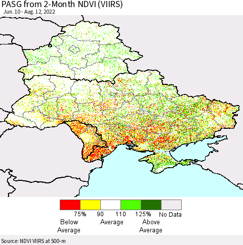 Ukraine, Moldova and Belarus PASG from 2-Month NDVI (VIIRS) Thematic Map For 8/5/2022 - 8/12/2022