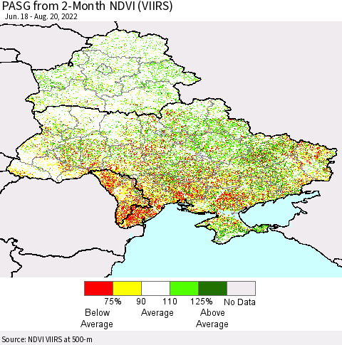 Ukraine, Moldova and Belarus PASG from 2-Month NDVI (VIIRS) Thematic Map For 8/11/2022 - 8/20/2022