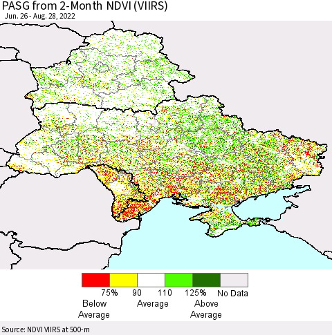 Ukraine, Moldova and Belarus PASG from 2-Month NDVI (VIIRS) Thematic Map For 8/21/2022 - 8/28/2022