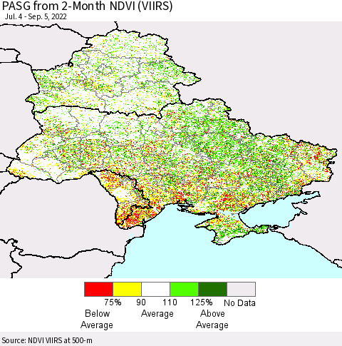 Ukraine, Moldova and Belarus PASG from 2-Month NDVI (VIIRS) Thematic Map For 8/29/2022 - 9/5/2022