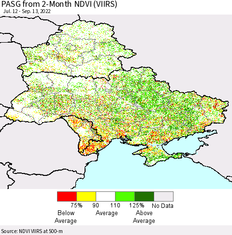 Ukraine, Moldova and Belarus PASG from 2-Month NDVI (VIIRS) Thematic Map For 9/6/2022 - 9/13/2022